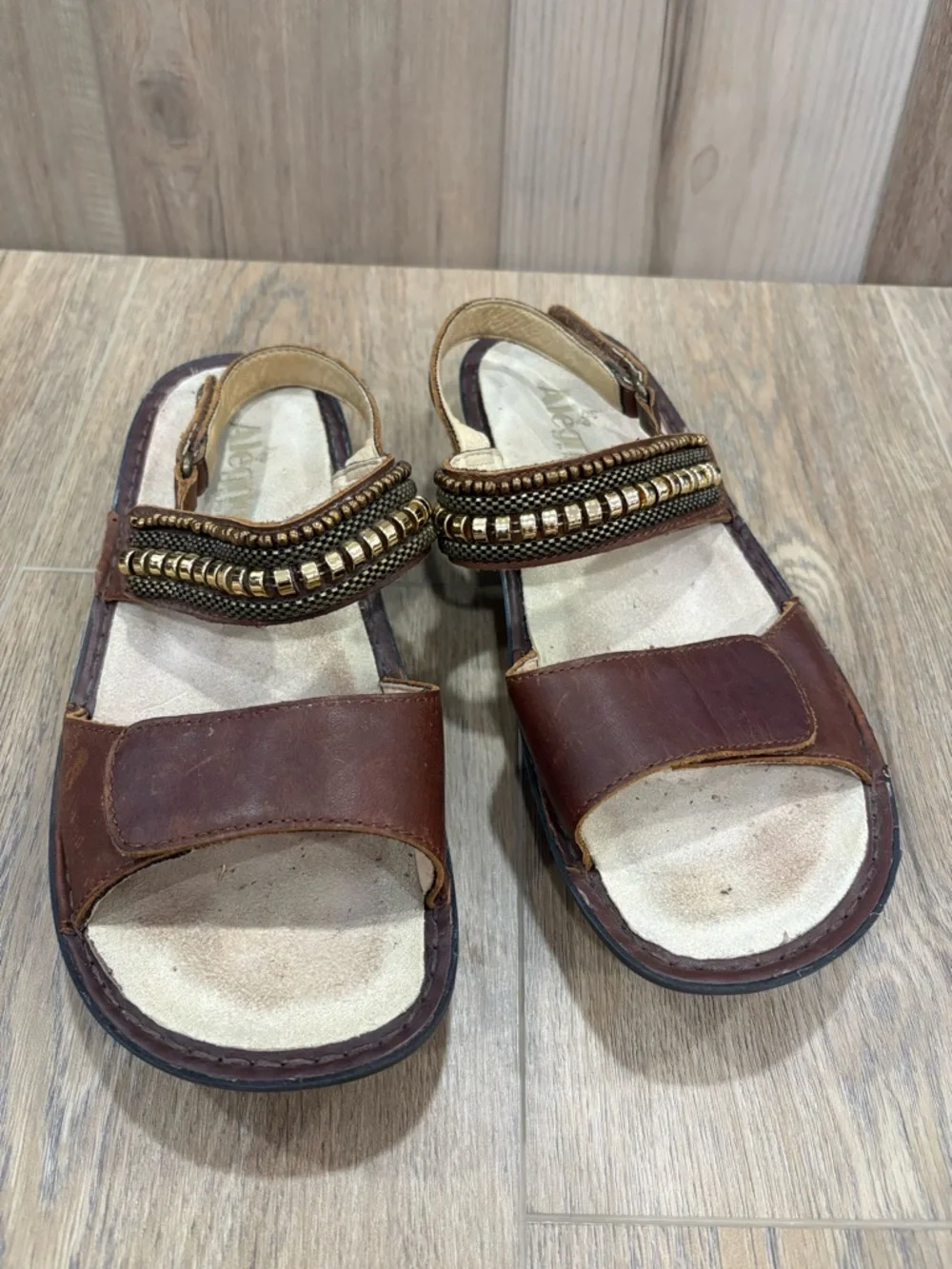 Alegria by PG Lite Verona 882C Beaded Chain Brown Strappy Leather Sandals 39 - Picture 2 of 8